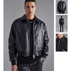 NWT Boohooman Black Faux Leather Jacket